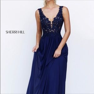 Sherri Hill navy blue prom dress